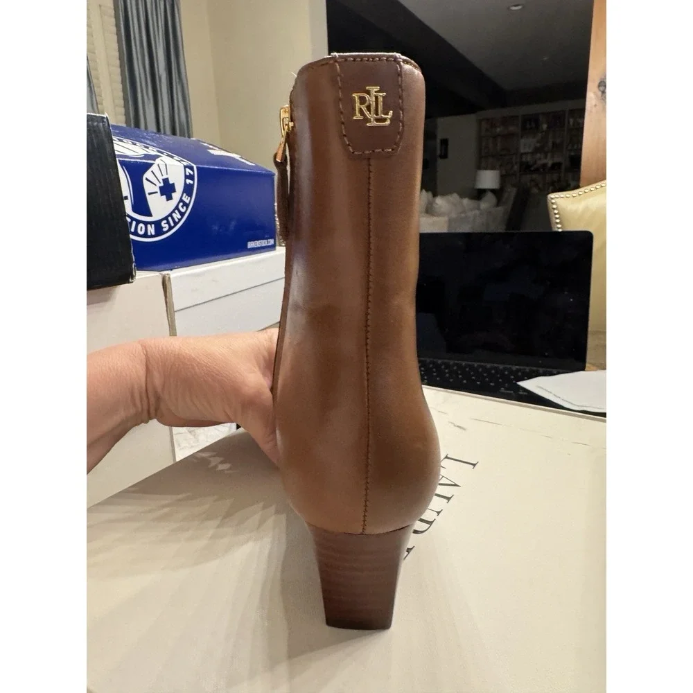 Lauren Ralph Lauren Willa Boots Women's Polo Tan Leather Ankle Bootie Size 5
